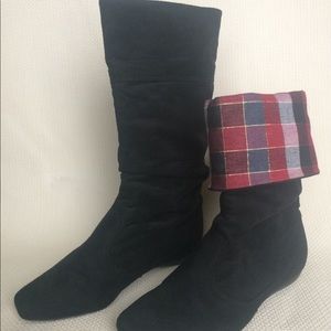 Moleca || Slouchy Suede Folded Plaid Boots 7 Black